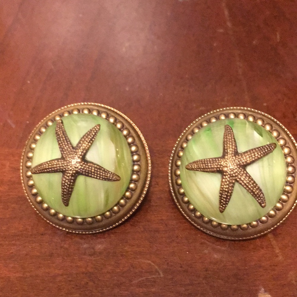 Clip on earrings mint green bronze starfish